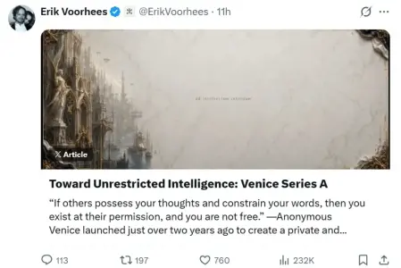 在人工智能隐私问题日益严重的情况下，Venice AI 估值达到 10 亿美元